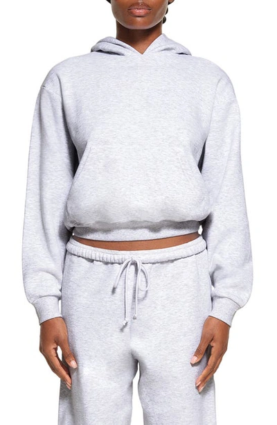 Skims Cotton Blend Fleece Hoodie In Light Heather Gray