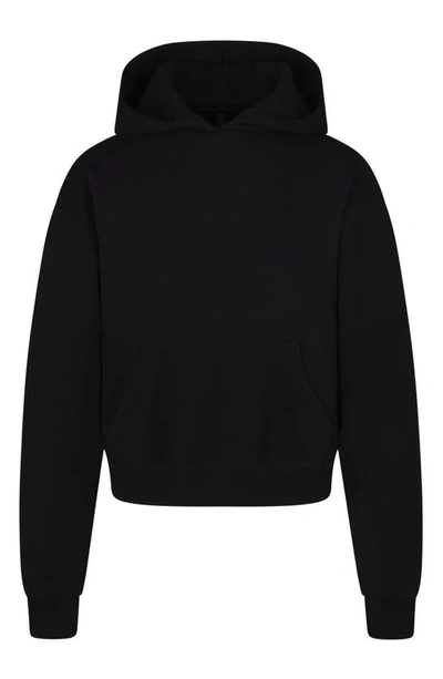 Skims Black Cotton Fleece Classic Hoodie In Onyx