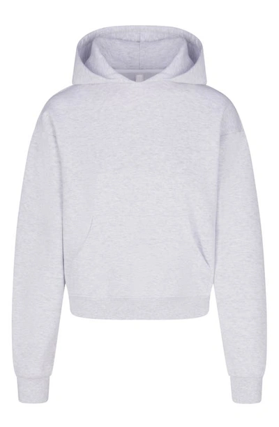 Shop Skims Cotton Blend Fleece Hoodie In Light Heather Gray