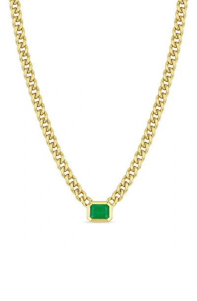 Shop Zoë Chicco 14k Gold Emerald Pendant Necklace In 14k Yellow Gold