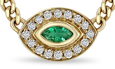Shop Zoë Chicco Emerald & Diamond Pavé Eye Pendant Necklace In 14k Yellow Gold