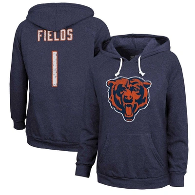 Shop Majestic Threads Justin Fields  Navy Chicago Bears Name & Number Tri-blend Pullover Hoodie