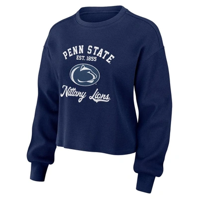 Shop Wear By Erin Andrews Navy Penn State Nittany Lions Waffle Knit Long Sleeve T-shirt & Shorts Lounge S