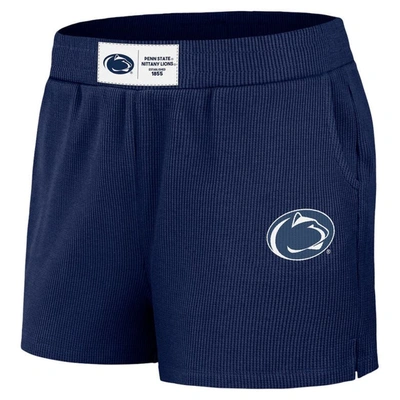 Shop Wear By Erin Andrews Navy Penn State Nittany Lions Waffle Knit Long Sleeve T-shirt & Shorts Lounge S