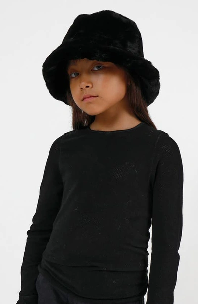 Shop Apparis Kids' Faux Fur Bucket Hat In Noir