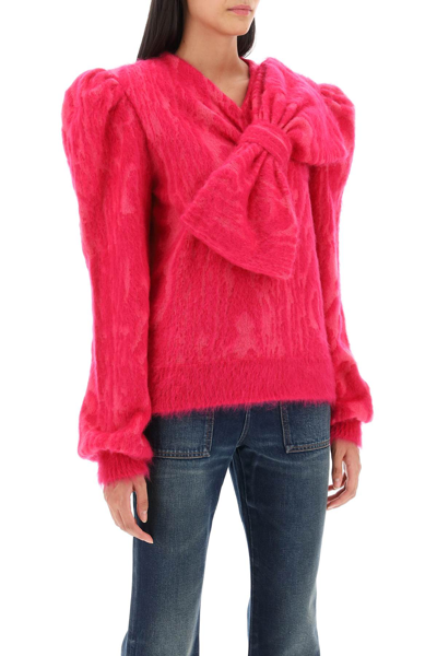 Shop Balmain Moiré-effect Sweater With Maxi Bow Women In Pink