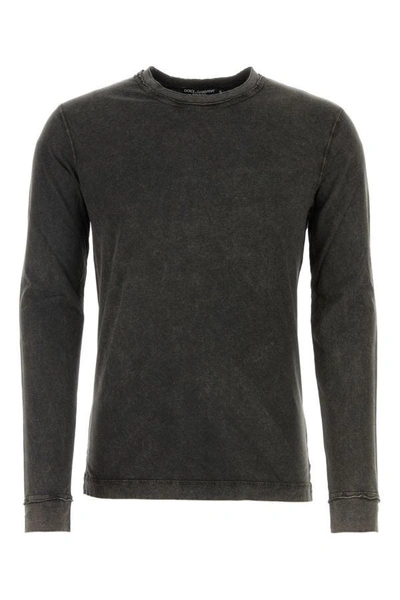 Shop Dolce & Gabbana Man Dark Grey Cotton T-shirt In Gray