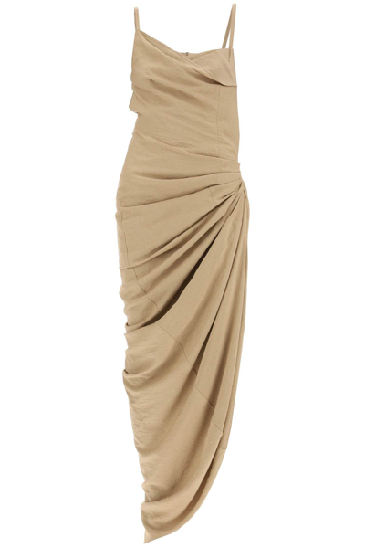 Shop Jacquemus La Robe Saudade Longue Asymmetric Draped Dress Women In Cream