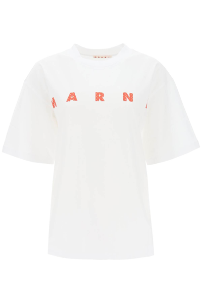 Shop Marni Logo Print T-shirt Women In White