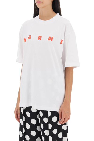 Shop Marni Logo Print T-shirt Women In White