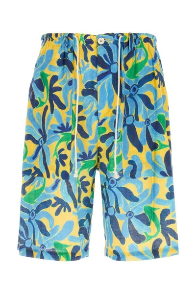Shop Marni Man Printed Linen Blend Bermuda Shorts In Multicolor