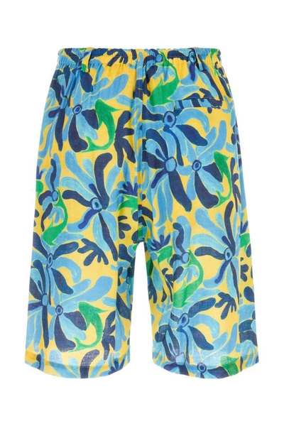 Shop Marni Man Printed Linen Blend Bermuda Shorts In Multicolor