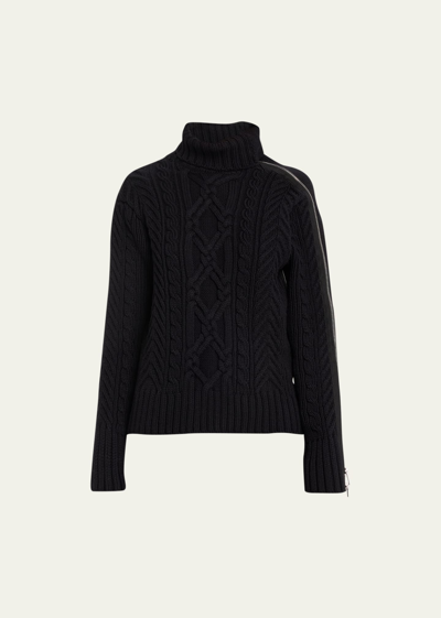 Shop Monse Turtleneck Zipper Cable-knit Sweater In Black