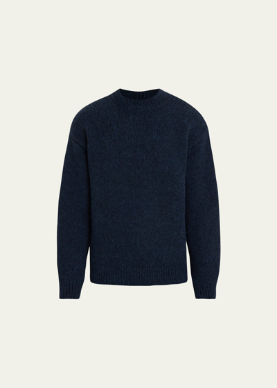 Shop Jacquemus Men's La Maille Pavane Intarsia Logo Sweater In Dark Navy
