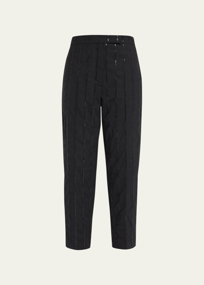 Shop Brunello Cucinelli Vertical Beaded Pinstripe Slim Trousers In C2803 Onyx
