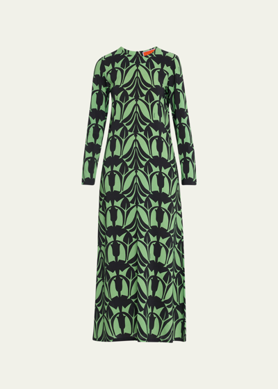 Shop La Doublej Printed Long-sleeve Swing Dress In Medium Green