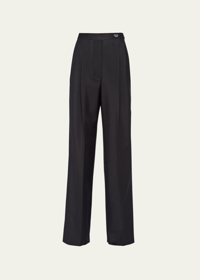 Shop Prada Pintuck Mohair Wide-leg Trousers In F0002 Nero