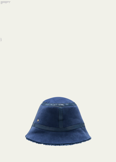 Shop Inverni Lamb Shearling & Leather Bucket Hat In 7028 Blue