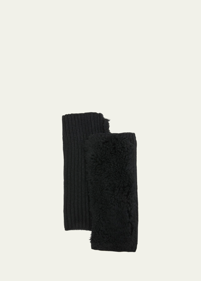 Shop Yves Salomon Cashmere Wool Knit Fingerless Gloves In Noir