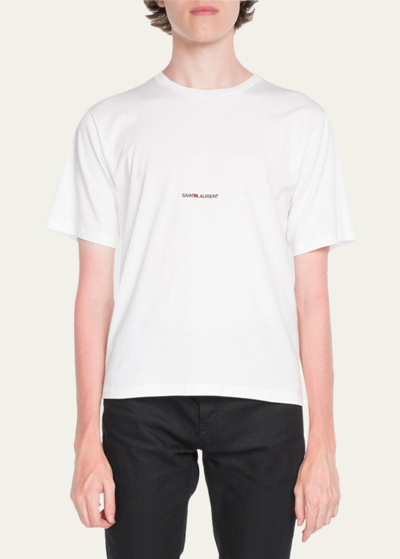 Shop Saint Laurent Men's Classique Logo-print T-shirt In White
