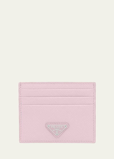 Prada Triangle Logo Leather Card Case In F0wzt Alabastro 1