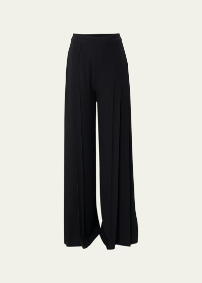 Shop Carolina Herrera High-rise Pleated Pintuck Wide-leg Pants In Black/pearl