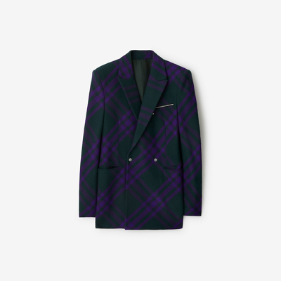 Shop Burberry Check Wool Tailored Jacket​#​ In Deep Royal