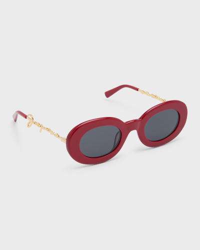 Shop Jacquemus Les Lunettes Pralu Acetate & Metal Alloy Oval Sunglasses In Red 1