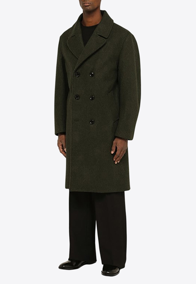 Shop Doppiaa Double-breasted Wool Coat In Military Green