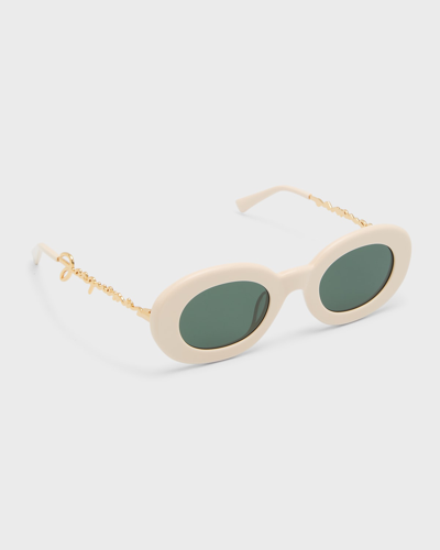 Shop Jacquemus Les Lunettes Pralu Acetate & Metal Alloy Oval Sunglasses In Off-white