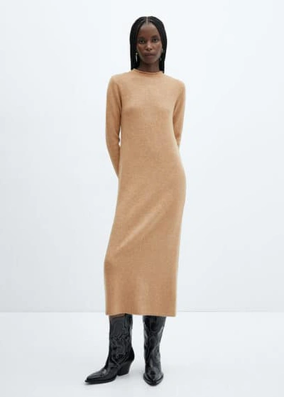 Shop Mango Knitted Perkins Neck Dress Medium Brown