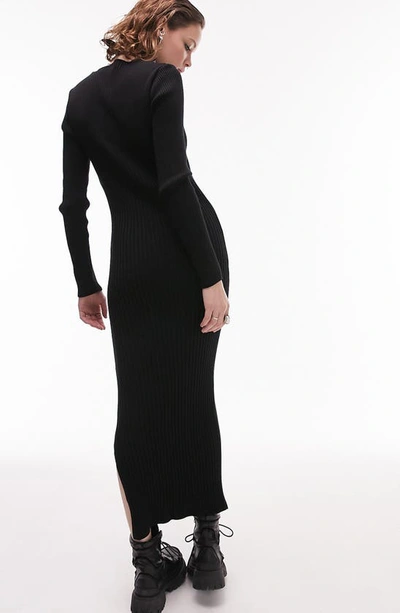 Shop Topshop Rib Long Sleeve Maxi Sweater Dress In Black