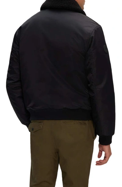 Noize Brian Faux Shearling Collar Water Resistant Short Bomber Jacket In Black