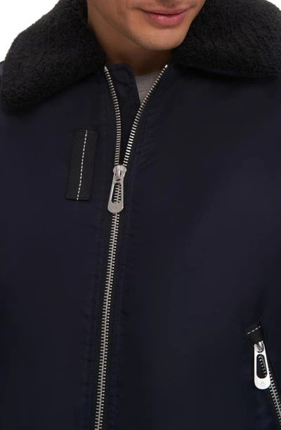 Noize Brian Faux Shearling Collar Water Resistant Short Bomber Jacket In Black