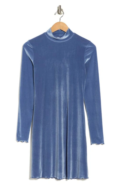 Shop Abound Long Sleeve Velour Trapeze Dress In Blue Sterling