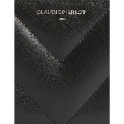 Shop Claudie Pierlot Women's Noir / Gris Answer Logo-embossed Quilted-leather Wallet