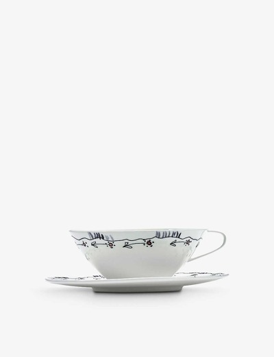 Shop Marni Serax X  Anemone Milk Flower-motif Bone-chine Tea Cup And Saucer Set Of Two