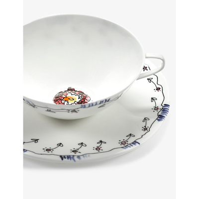Shop Marni Serax X  Anemone Milk Flower-motif Bone-chine Tea Cup And Saucer Set Of Two