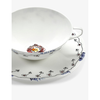 Marni Anemone Milk Flower-motif Bone-chine Tea Cup And Saucer