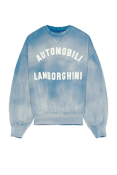 Shop Rhude X Automobili Lamborghini Extended Rib Crewneck In Washed Blue