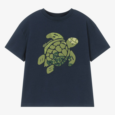 Shop Vilebrequin Boys Navy Blue Cotton Turtle T-shirt