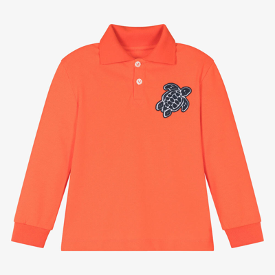 Shop Vilebrequin Boys Orange Cotton Piqué Polo Top