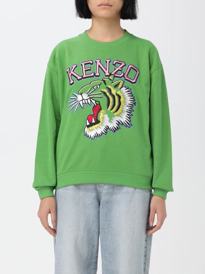 Shop Kenzo Tiger Varsity Jungle Sweatshirt In Cotton With Embroidery In Green