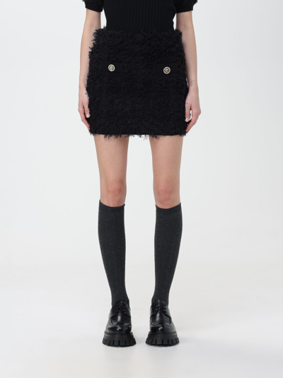Pinko Salamandra Frayed Knitted Miniskirt In Black