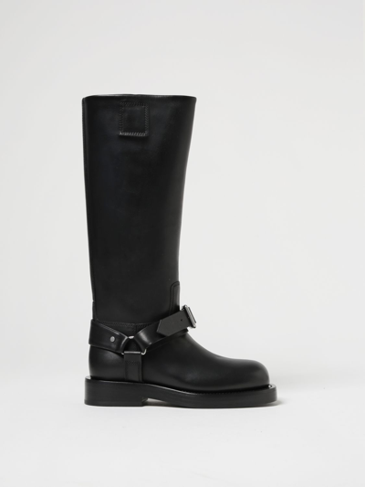 Shop Burberry Leather Boots With Buckle In Black