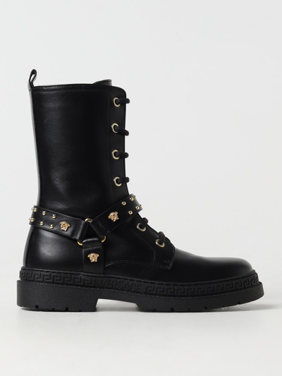 Shop Young Versace Versace Young Leather Ankle Boots In Black