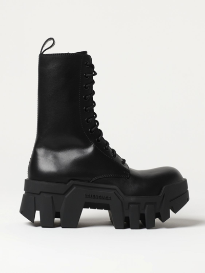 Shop Balenciaga Bulldozer Ankle Boots In Leather With Laces And Zip In Black