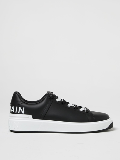 Shop Balmain Leather Sneakers With Logo In Black