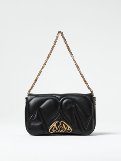 Shop Alexander Mcqueen Seal Bag In Leather With Quilted Monogram In Black