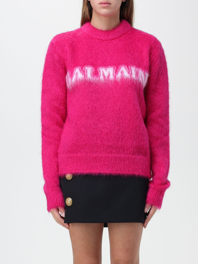Shop Balmain Sweater In Mohair Wool Blend In Fuchsia